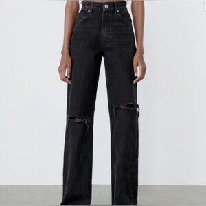 Black Zara Ripped Jeans Wide leg